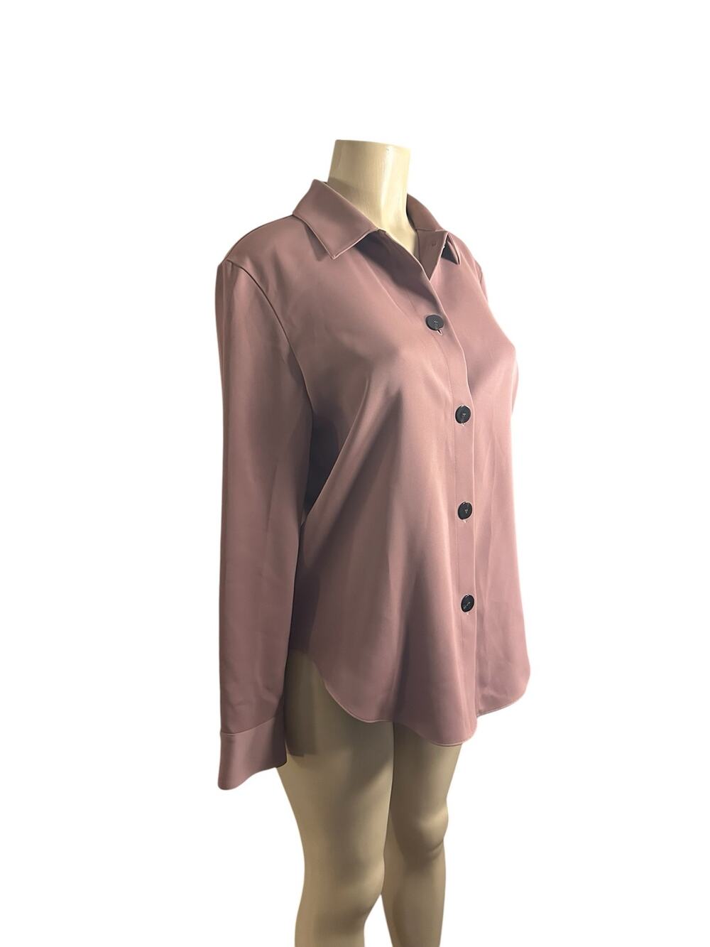 Women M Theory Button Shirt Matte Twill Blouse Top Brown Button-Down Oversize
